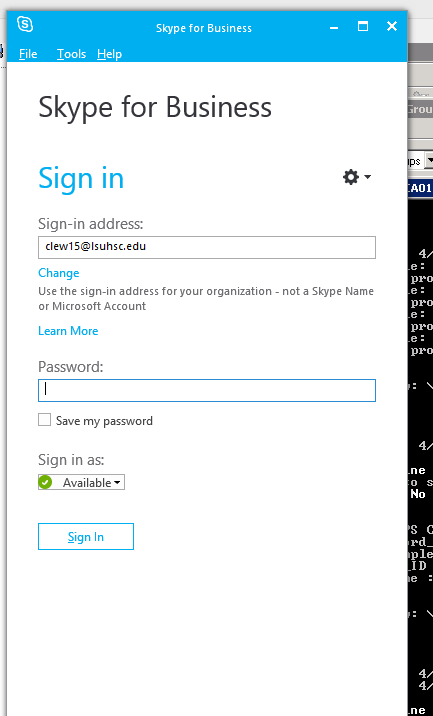 change skype for business sign in address