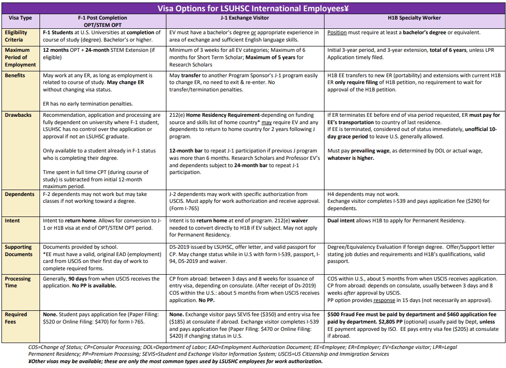 Visa Options LSUHSC Employees 12.05.24