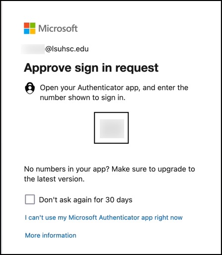 Screenshot of multifactor authentication prompt